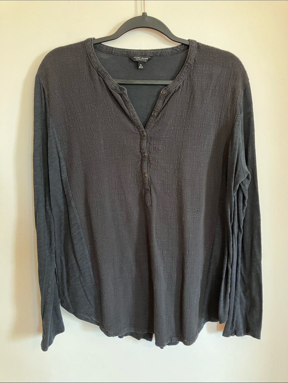 Lucky Brand Men's Dark Gray Henley Long Sleeve Top